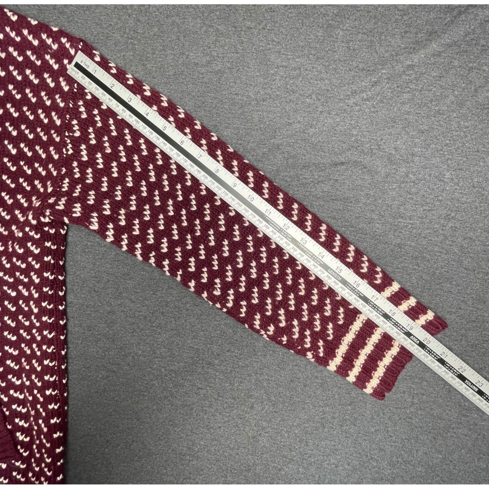 L.L.Bean Lambswool Cardigan Sweater XL Burgundy Fair Isle Shawl Collar - Picture 9 of 9